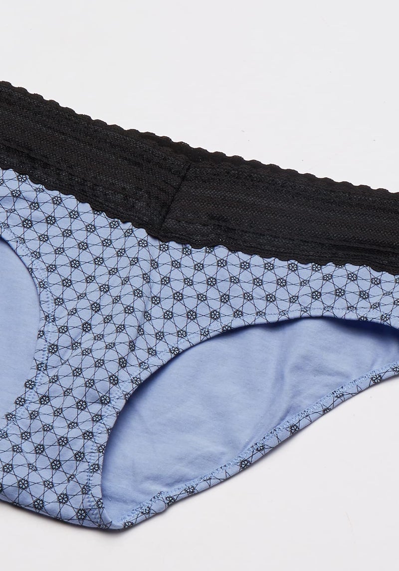 Warner's Women's Blissful Benefits No Muffin Cotton Stretch Lace Hipster Panties Multipack, Plumberry/White/Holiday Print, 3XL - Image 3